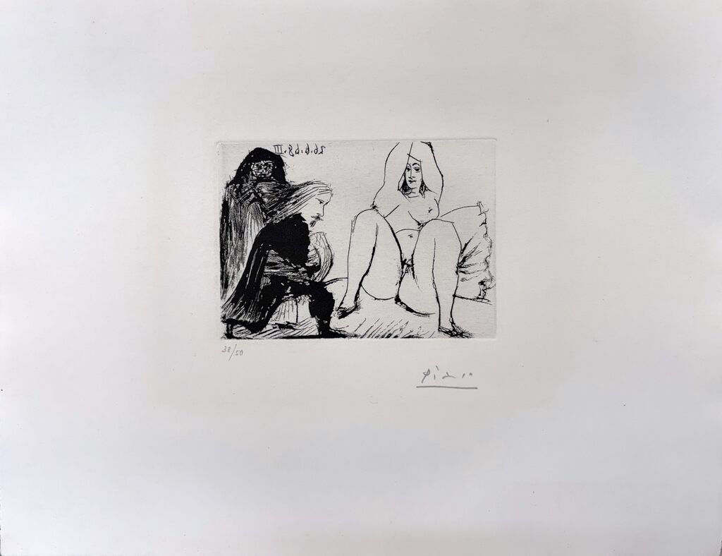 Pablo Picasso, La Célestine, sa protégée et un jeune gentilhomme, 1968