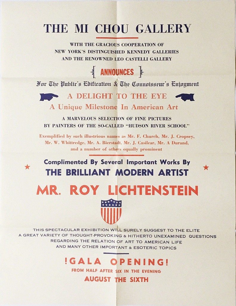 Roy Lichtenstein, Roy Lichtenstein - Rare Mi Chou Gallery poster "introducing the brilliant modern artist Roy Lichtenstein", 1962