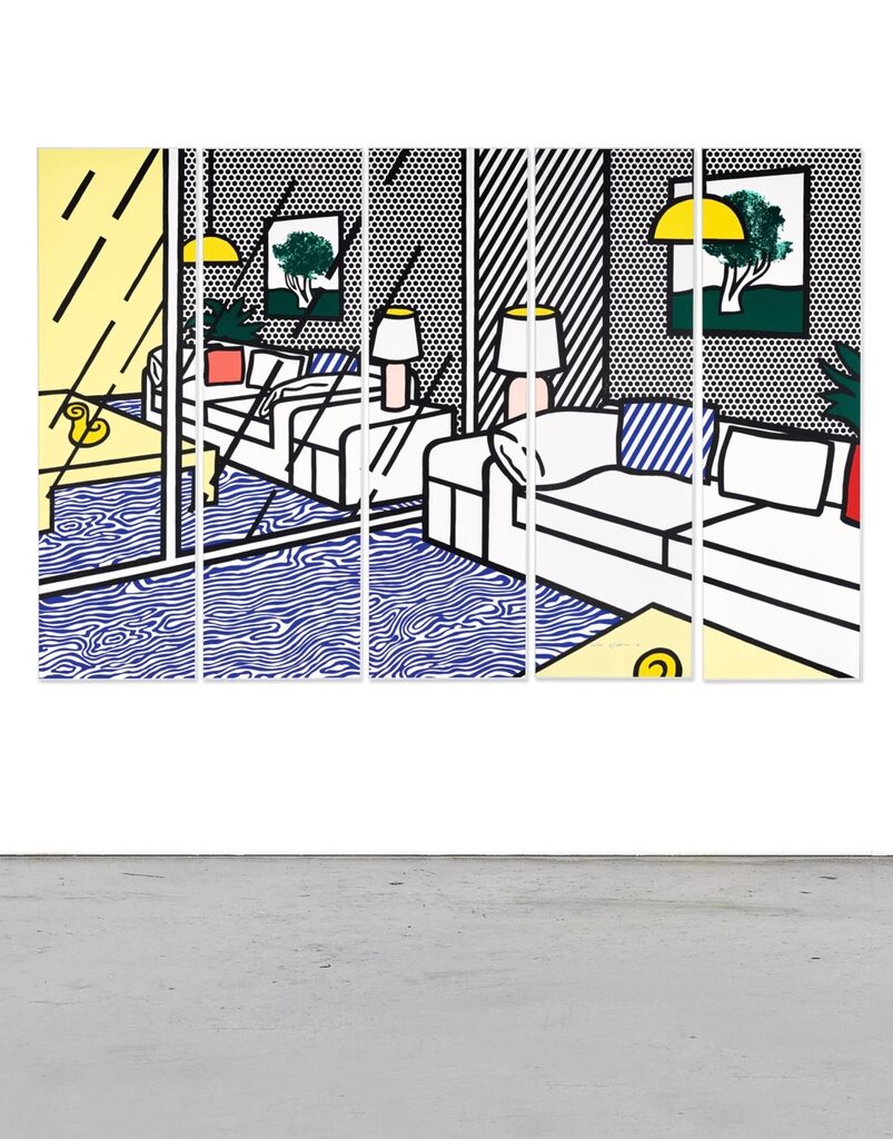 Roy Lichtenstein, Wallpaper with Blue Floor Interior (5 panels), 1992