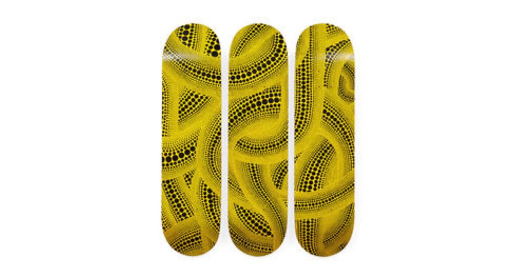 Yayoi Kusama, YELLOW TREES TRIPTYCH (SET OF 3) SKATE DECKS, 2018