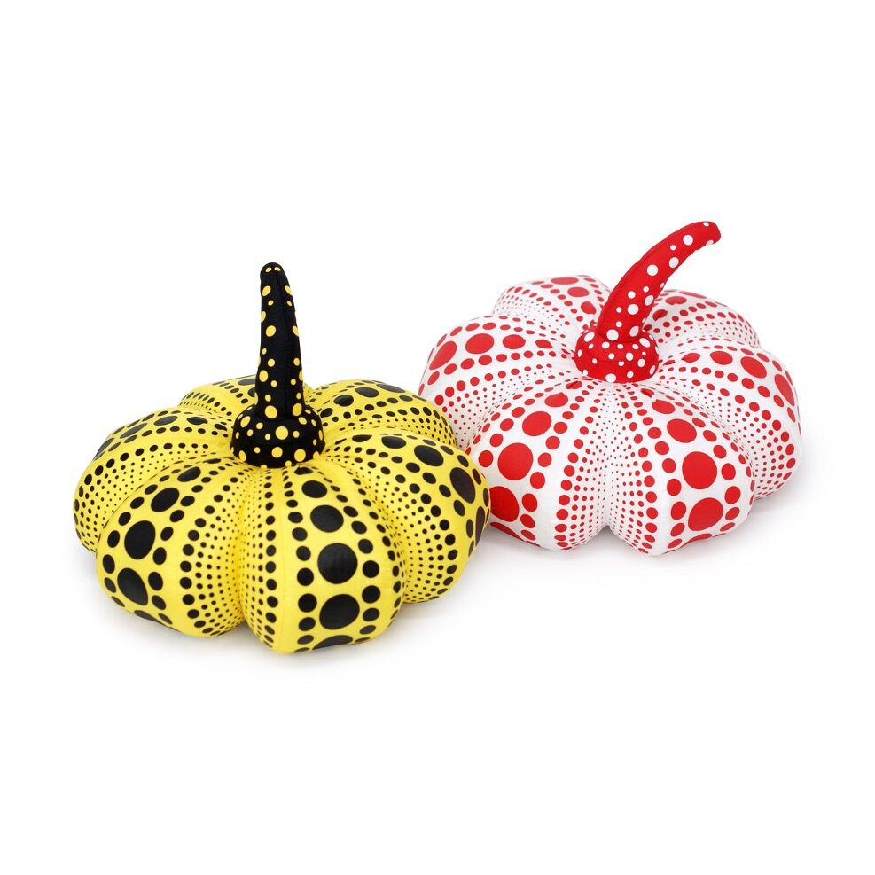 Yayoi Kusama, Set of 2 (Large) Pumpkin Soft Yellow and Red Plush Sculpture, ca. 2004