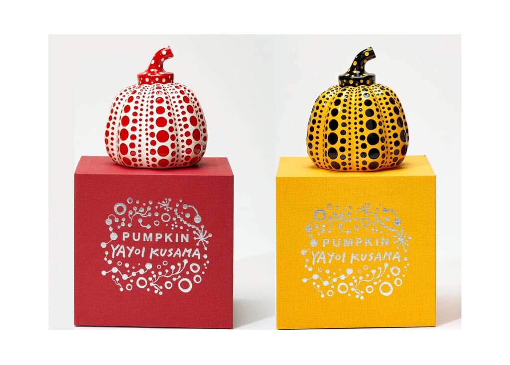 Yayoi Kusama, Set of 2 Yellow Black and Red White Pumpkin (mit Originalverpackungen), ca. 2015