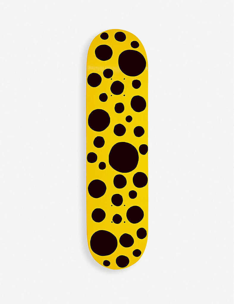 Yayoi Kusama, BIG BLACK DOTS (YELLOW) SKATE DECK, 2018