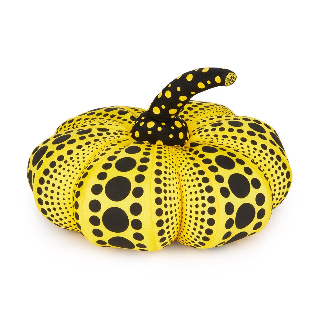 (Small) Pumpkin Soft Yellow and Black Plush Sculpture, image 1